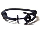 Nautical Anchor Bracelet Black Paracord Men Women Hand Made USA Adjustable