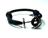 Nautical Anchor Bracelet Black Paracord Men Women Hand Made USA Adjustable