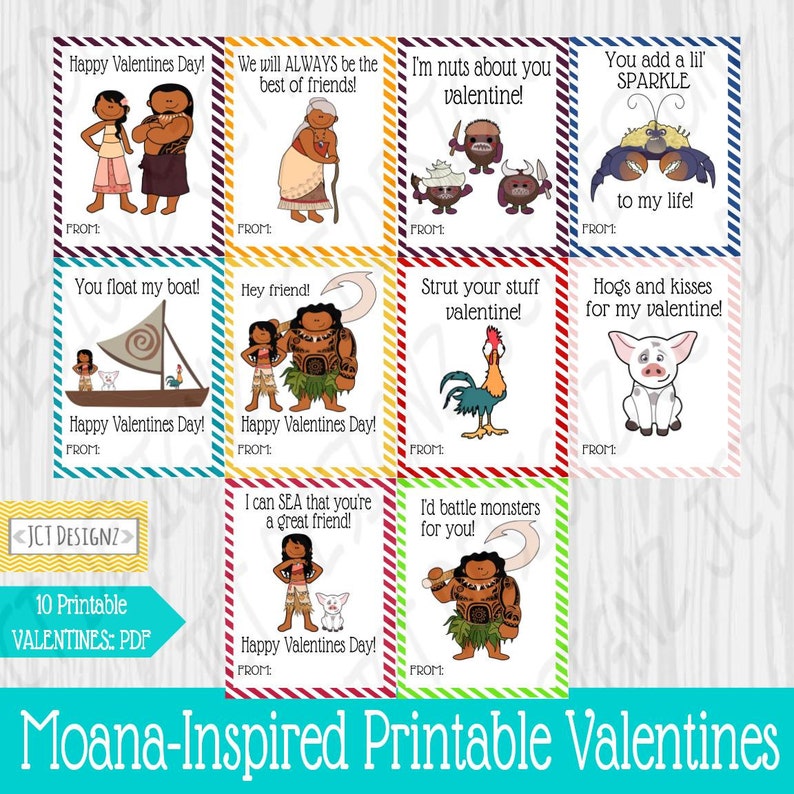 Moana Inspired Printable Valentines Instant Download Etsy