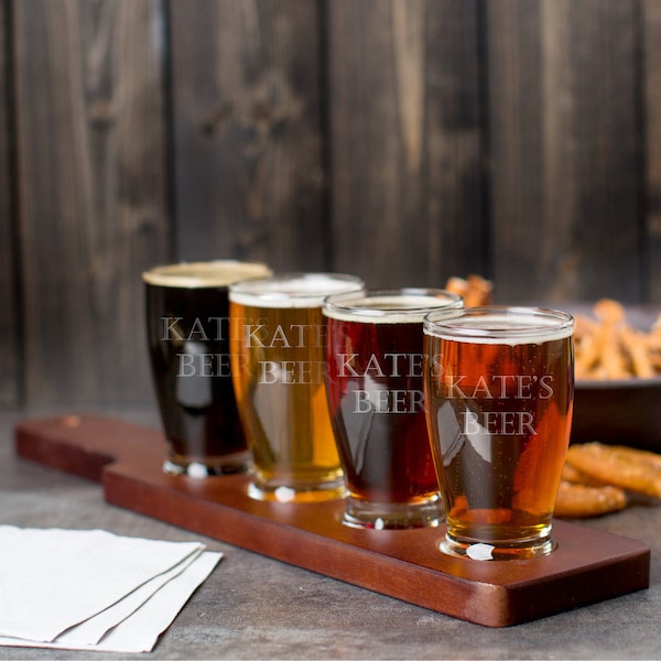 Custom Beer Flight Set, Beer Flight Board, Beer Flight Paddle, Beer Flight Glasses, Engraved Pilsner Glasses, Beer Lover Gift for Him