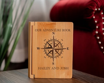 Compass Photo Album, Personalized Travel Book for Pictures, Slip In Photo Album with Compass, Engraved Photo Album, Family Vacation Album