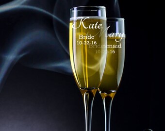 Wedding Champagne Flutes, Bridesmaid Champagne Flutes, Bridesmaid Champagne Glasses, Custom Bridesmaid Toasting Flutes, Bridal Party Flutes