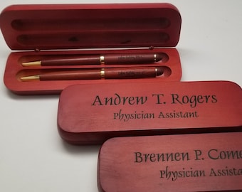 Teacher Appreciation Teachers Gift, Personalized Pen Box, Office Desk Accessories, Custom Engraved Two Pen Set