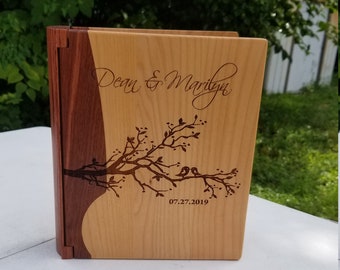 Personalized Wood Photo Album, Wedding Album, Valentines Day Gift, Memory Book Gift for Him, Slip In Photo Album, Custom Album with Sleeves