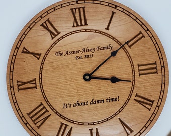 Engraved Clock 12", Custom Clocks for Wall, Personalized Wood Clock, Wood Clock for Anniversary, Clock Gifts, Family Clocks for Wall