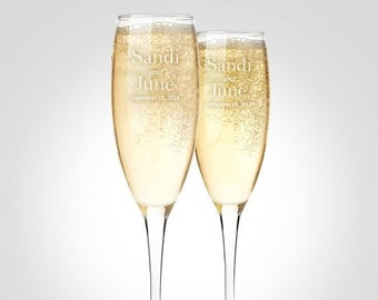 Custom Etched Wedding Champagne Flutes, Bride And Groom Toasting Glasses For Wedding, Bridal Party Glasses, Engagement Toasting Flutes