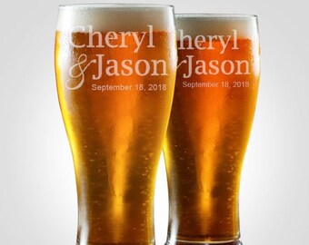 BarGlas Hochzeit, Bierkrug personalisiert, Bier Gläser Hochzeit, Gravur Tasse Bier, personalisiertes Hochzeitsgeschenk, Einzigartiges Geschenk für Paar