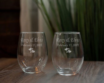 Stemless Wine Glasses, Wedding Day Wine Glass for Couple, Anniversary Gift for Parents, Wine Gift for Wife Birthday, Mr and Mrs Wine Glass