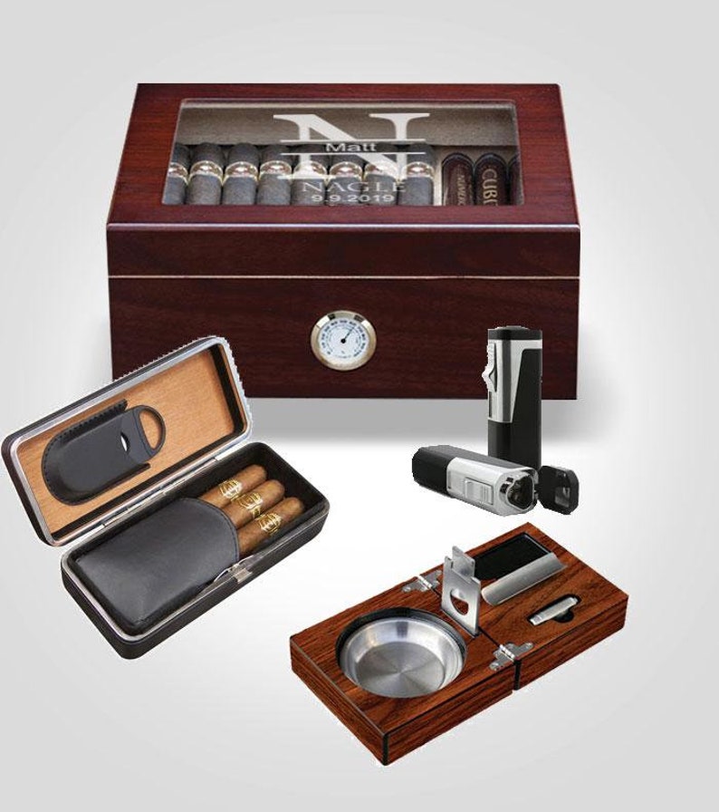 Personalised Cigar Humidor Set Cigar Travel Case Etsy