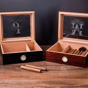 Engraved Humidor, Cigar Lighter, Personalized Cigar Humidor, Personalized Ashtray, Custom Humidor Gift Set for Him, Cigar Box Empty, Black image 8