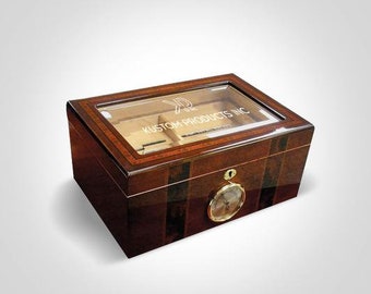Cigar Humidor with Custom Image, Birthday Gift for Best Friend, Cigar Lighter, Birthday Design for Large Cigar Box, Engraved Birthday Gift