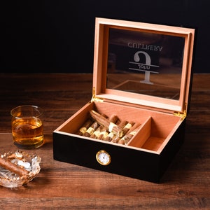 Black Humidor Bundle, Gifts for Groomsmen, Best Groomsman Gifts, Cigar Box with Ashtray, Cigar Lighter, Travel Cigar Case, Wedding Favors image 2