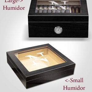 Engraved Humidor, Cigar Lighter, Personalized Cigar Humidor, Personalized Ashtray, Custom Humidor Gift Set for Him, Cigar Box Empty, Black image 2