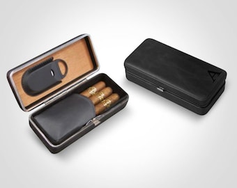 Personalized Cigar Case, Leather Travel Cigar Case, Groomsmen Gift Personalized, Cigar Lighter, Humidor Accessories, Cigar Case with Cutter