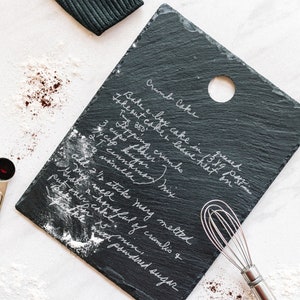 Cheese Board Personalized, Housewarming Gift, Slate Kitchen Cutting Board, Engraved Handwritten Recipe, Our First Home, Home Sweet Home Gift image 1