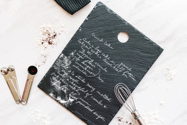 Cheese Board Personalized, Housewarming Gift, Slate Kitchen Cutting Board, Engraved Handwritten Recipe, Our First Home, Home Sweet Home Gift image 1