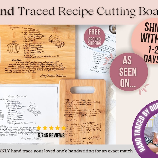 Tabla de cortar de recetas familiares, regalo del Día de la Madre para mamá, tabla de cortar de recetas escrita a mano Receta de la abuela, tabla de cortar personalizada