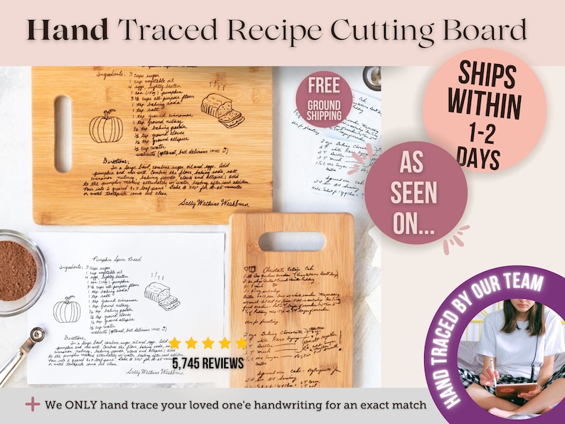 Family Recipe Cutting Board, Mother's Day Gift for Mom, Handwritten Recipe Cutting Board Grandmother's Recipe, Personalized Cutting Board image 1