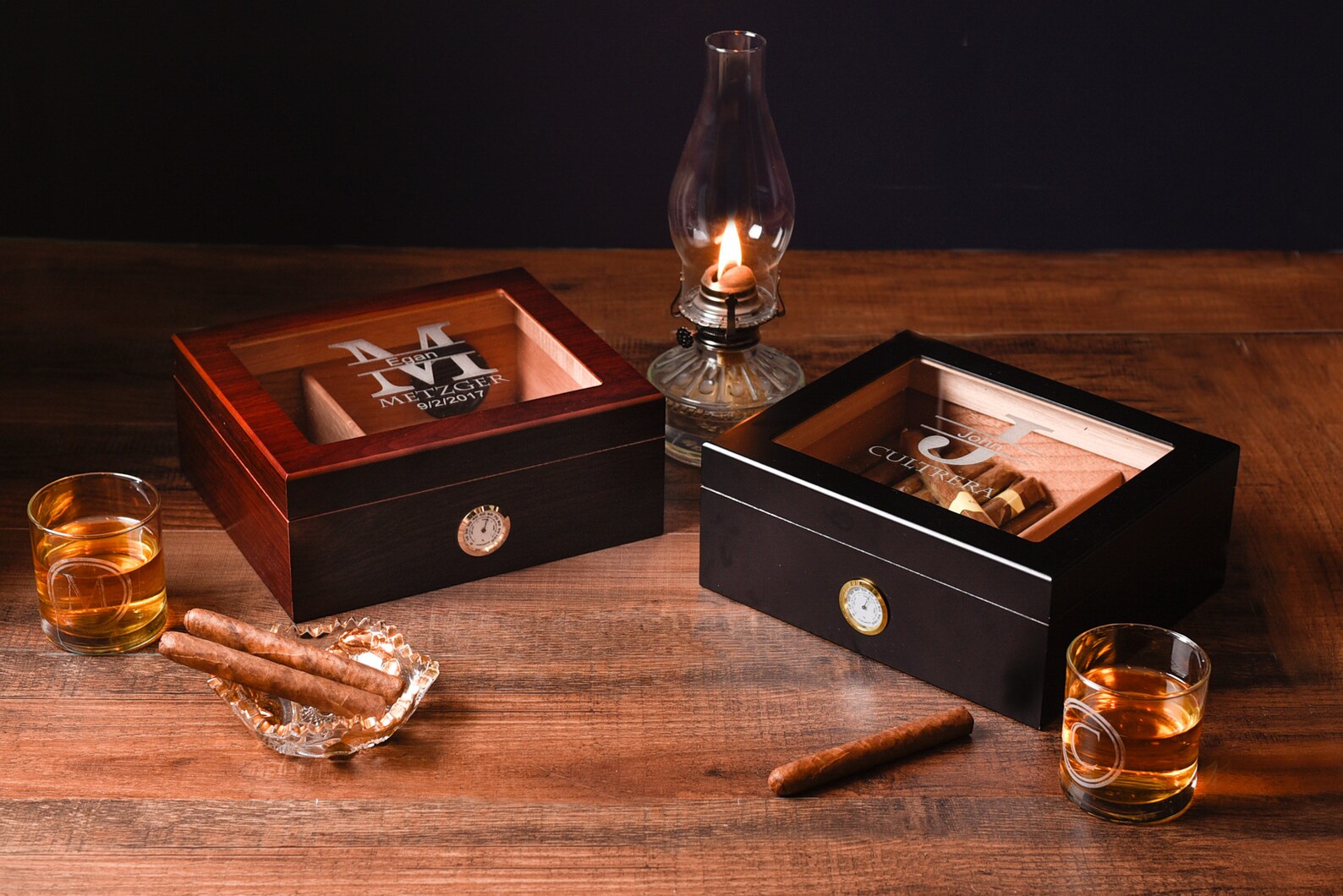 Engraved Humidor Cigar Lighter Personalized Cigar Humidor Etsy