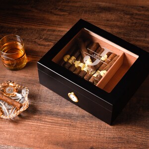 Black Humidor Bundle, Gifts for Groomsmen, Best Groomsman Gifts, Cigar Box with Ashtray, Cigar Lighter, Travel Cigar Case, Wedding Favors image 5