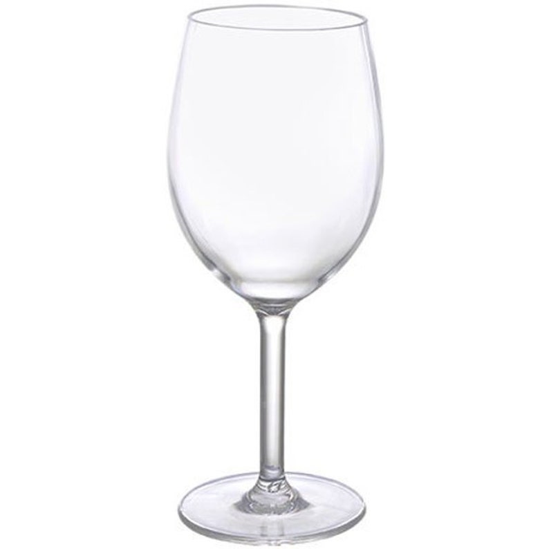 May include: A clear, stemmed wine glass with a rounded bowl and a slender stem. The glass has a wide base for stability and is designed for serving wine. The glass is made of clear glass and is suitable for various types of wine.