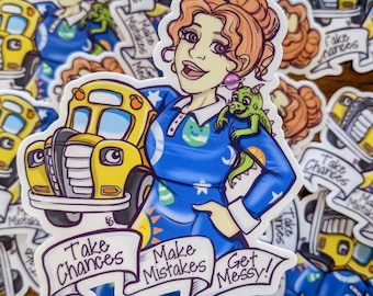 Mevr. Frizzle & Bus-sticker