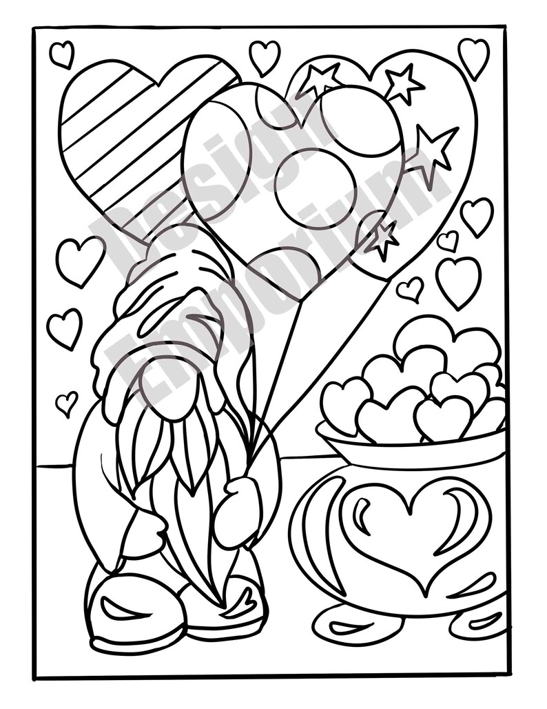 Valentine's Day Gnome Coloring Page for Kids or Adults | Etsy