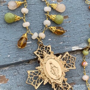 Vintage glass bead chain cross necklace