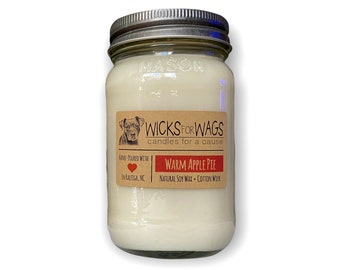 Warm Apple Pie Soy Candle | Large Mason Jar | Scented Natural Soy Candle | Vegan -|Donation to Animal Rescue Group Included