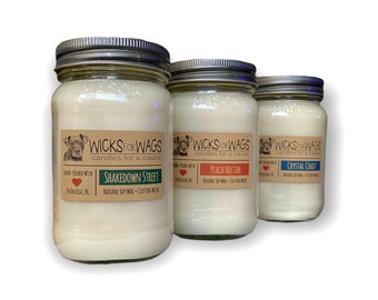 Discounted 3-Pack | Large Mason Jars | Pick any 3 scents! | Scented Natural Soy Candles - Donation to Animal Rescue Group Included