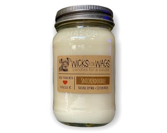 Snickerdoodle Soy Candle | Large Mason Jar | Scented Natural Soy Candle | Vegan | Donation to Animal Rescue Group Included