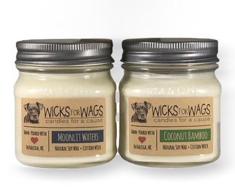 Discounted 2-Pack - Pick any 2 scents! - 8oz Mason Jar  - Scented Natural Soy Candle - Donation to Animal Rescue Group Included