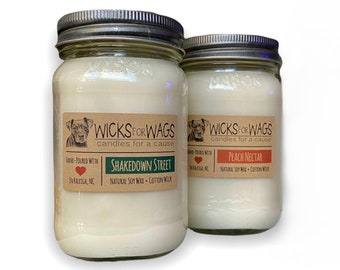 Discounted 2-Pack | Large Mason Jars | Pick any 2 scents! | Scented Natural Soy Candles - Donation to Animal Rescue Group Included