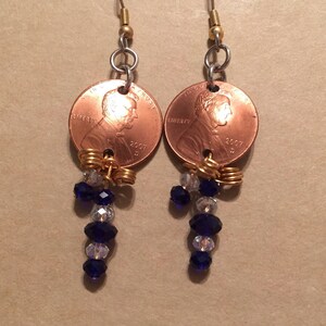 United States Domed Copper Penny Coin Earrings, Dangle Earrings, year 2007, #3