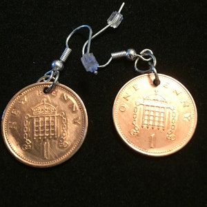 England Coin Earrings, Dangle Earrings, years 1973-1994, #80