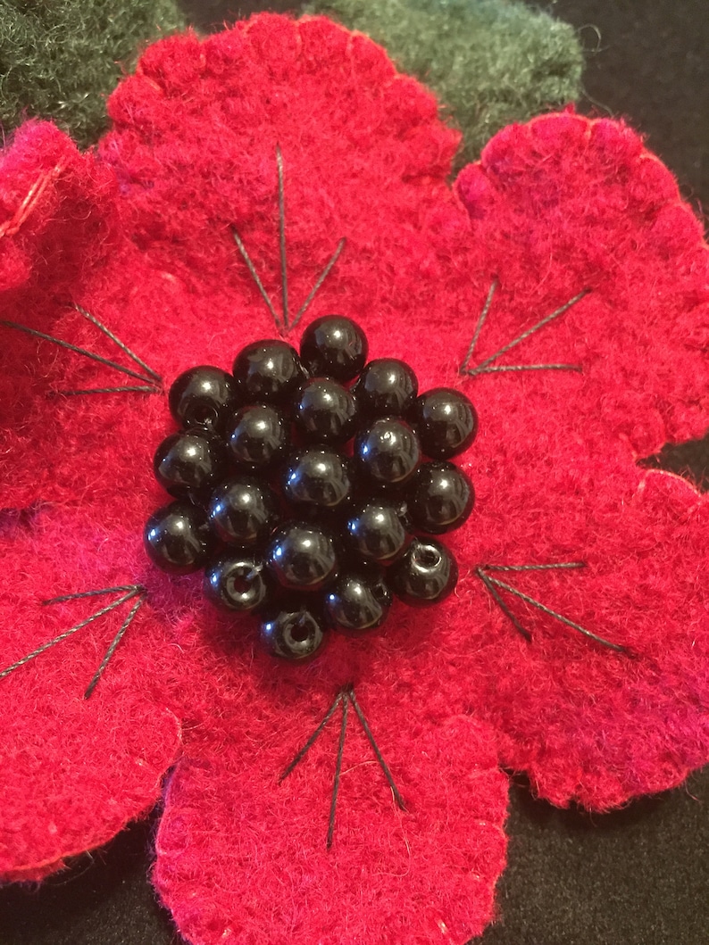 Red Felted Wool Flower with Beaded Center Brooch Pin