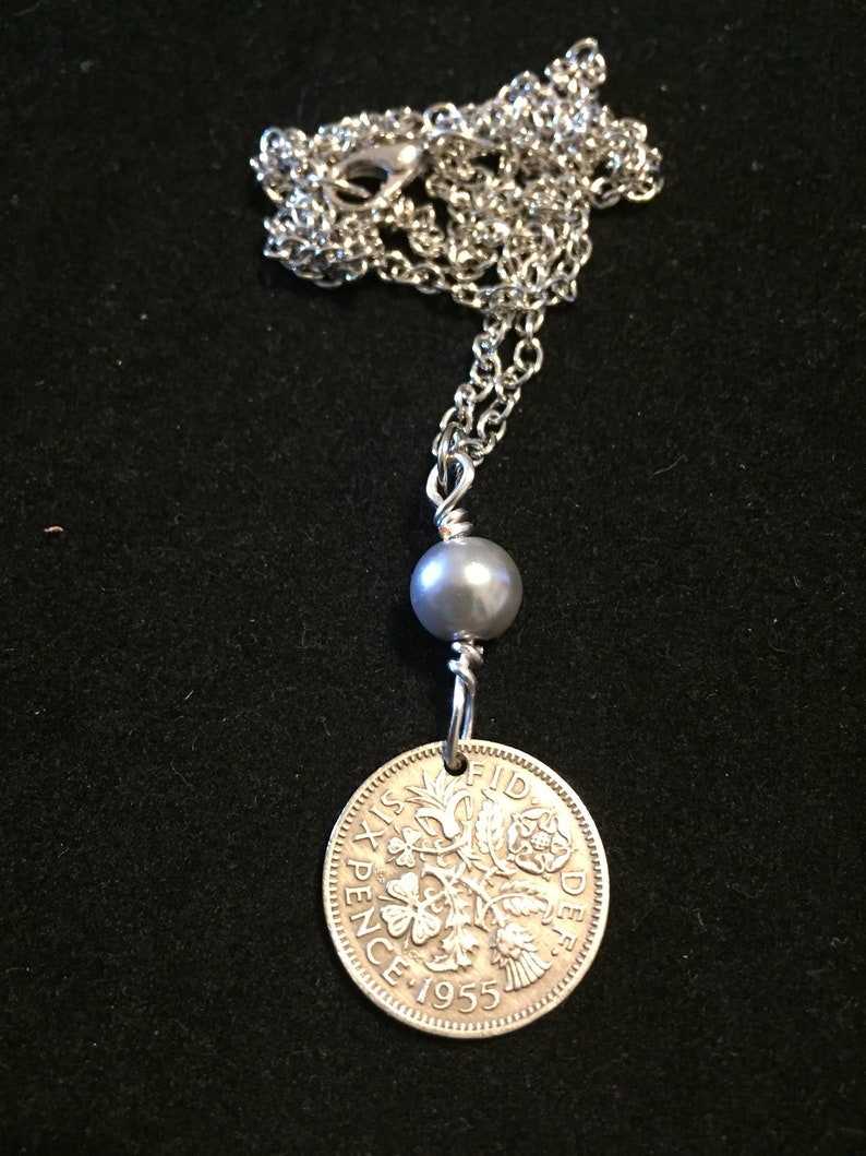 English Sixpence Coin Necklace 1955