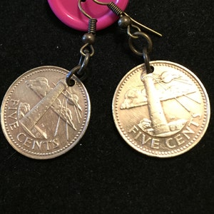 Barbados Coin Earrings, Dangle Earrings, years 1979 and 2001, # 146