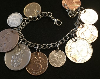 Southern Europe Coin Bracelet, Charm Bracelet, Years 1918 to 2014, # 3