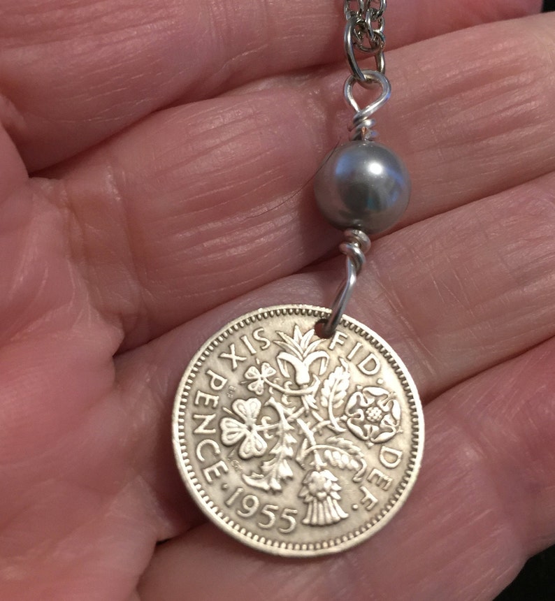 English Sixpence Coin Necklace 1955