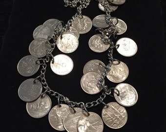 United States Quarters Coin Necklace, Statehood Necklace, Charm Necklace, States 1-25, # 6