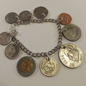North American Countries Coin Bracelet, Charm Bracelet, years 1962-2015, #8-267