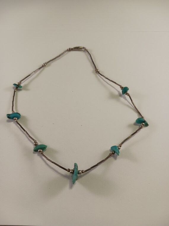 Vintage Silver and Turquoise Necklace, Late 1960'… - image 9