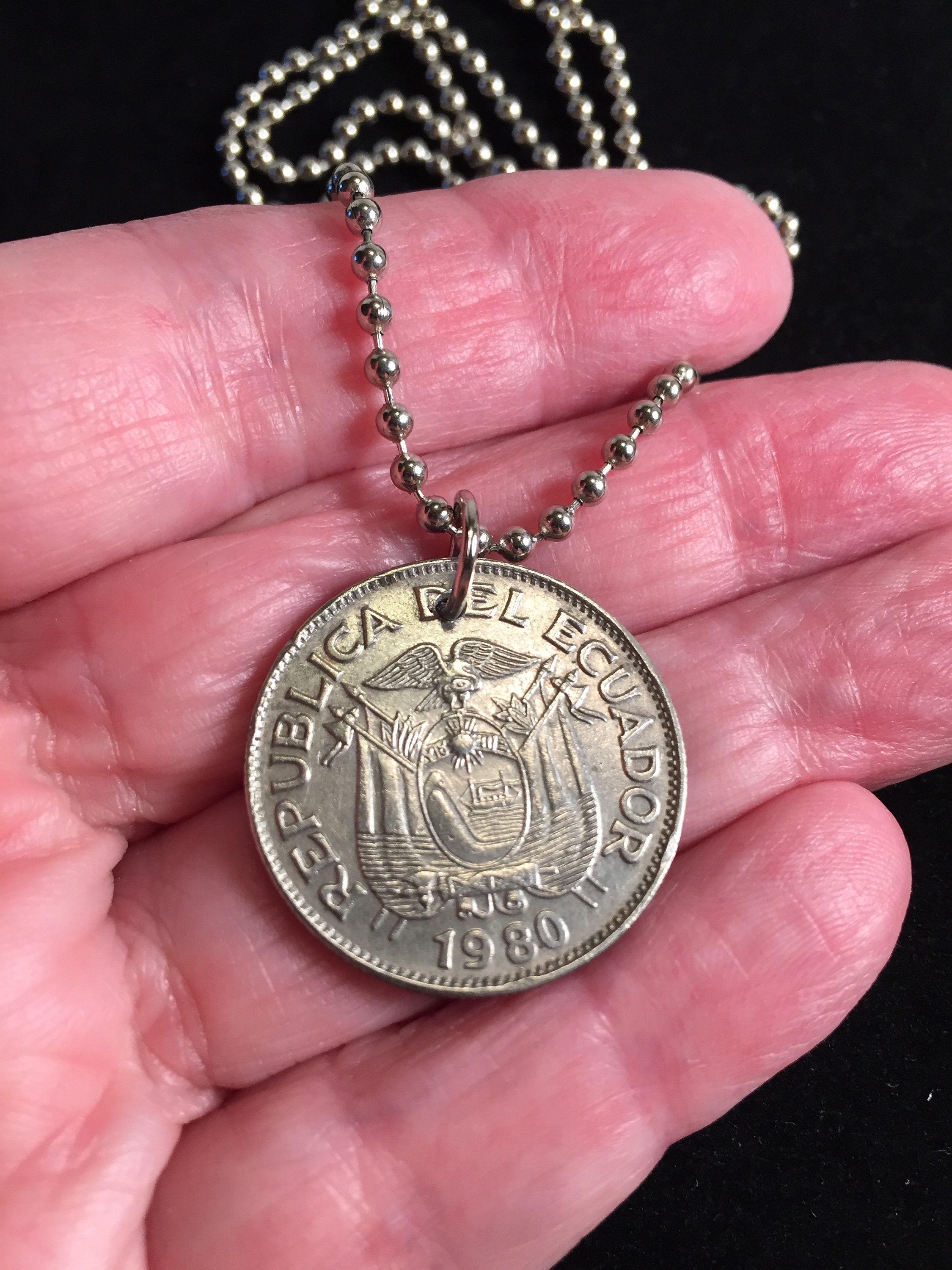 Ecuador Coin Necklace Pendant Necklace Year 1980 Etsy