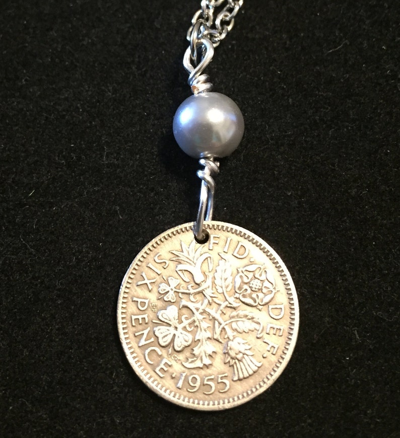 English Sixpence Coin Necklace 1955