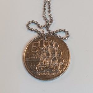 New Zealand Coin Necklace, Pendant Necklace, Year 1988, # 7