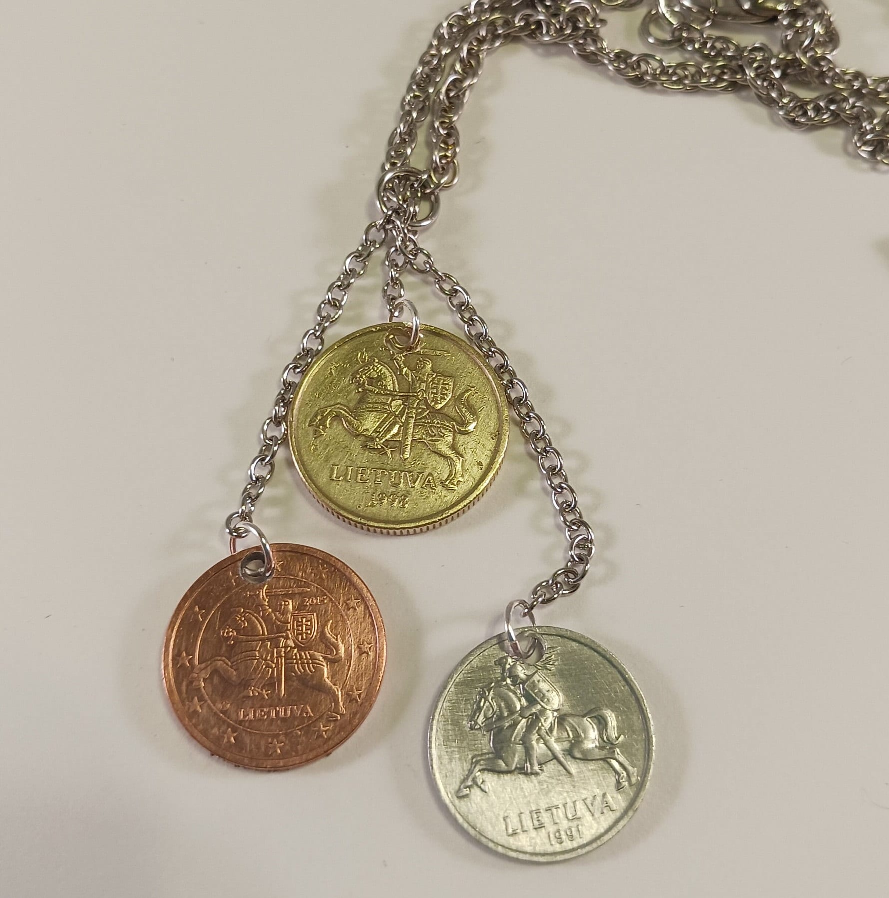 Lithuania Coin Necklace, Pendant Necklace, Year 1991-1998-2015
