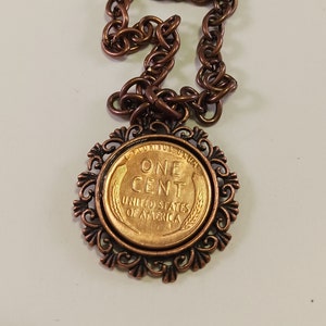 Copper Wheat Penny Coin Necklace, United States Coin, Pendant Necklace, Year 1949, #3