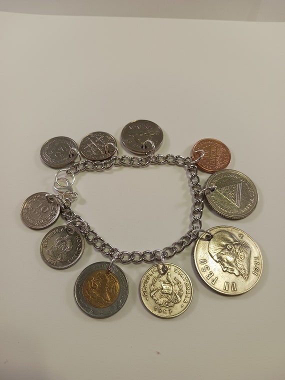 North American Countries Coin Bracelet, Charm Bracelet