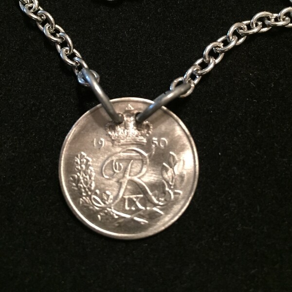 Denmark Coin Necklace, Pendant Necklace, year 1950